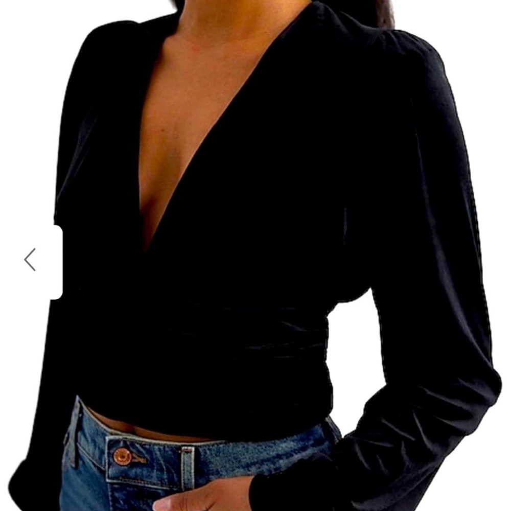 Express Black Ruched Buttoned Blouse - Picture 2 of 4